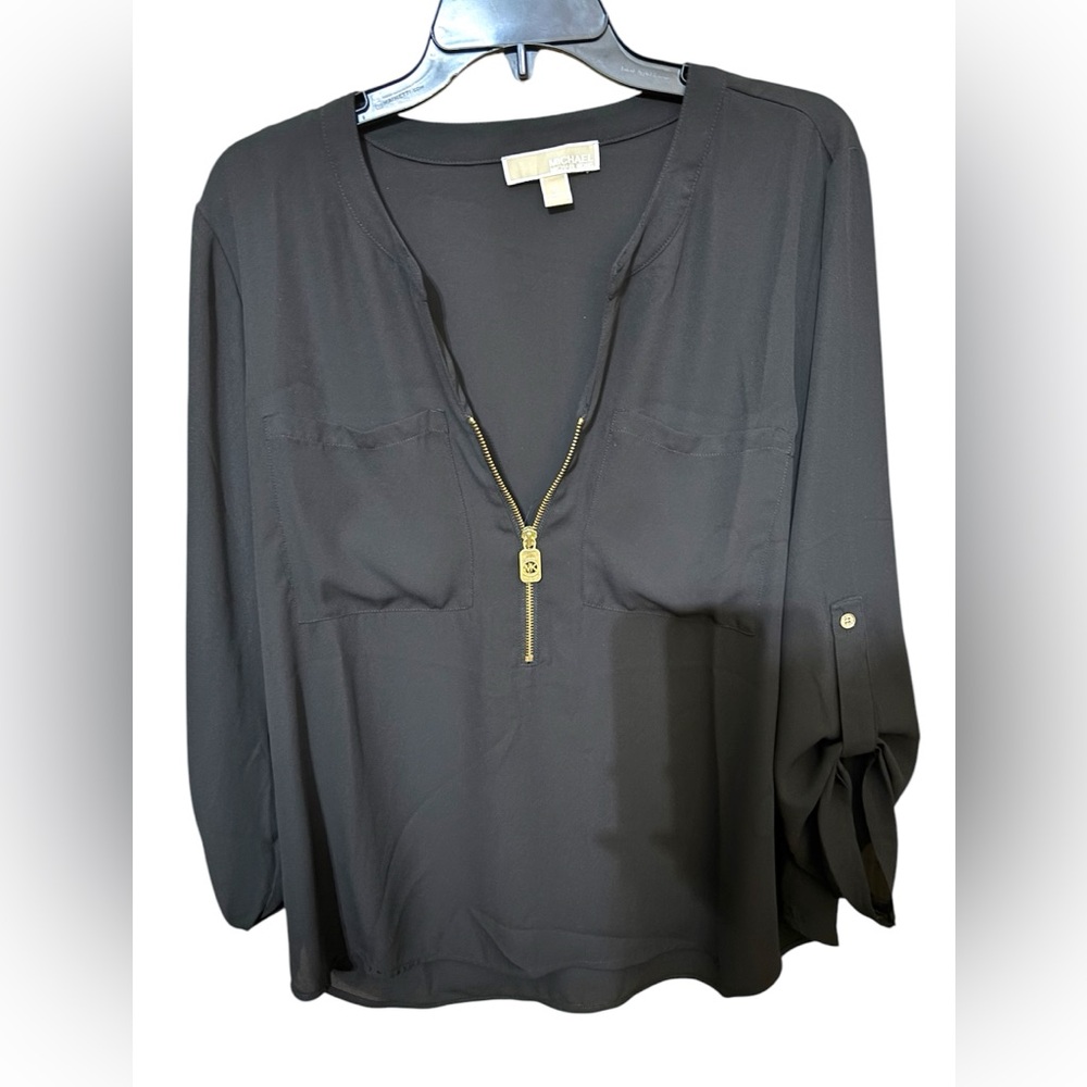 Michael Kors blouse black, half-zip. XL